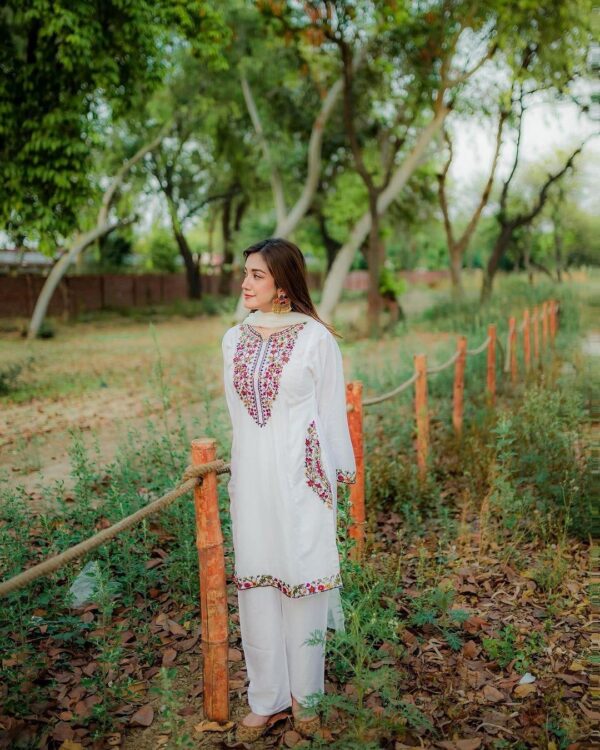 Chic Women's Stitched Embroidered Shirt And Trouser Set - 2 Pcs - Image 2