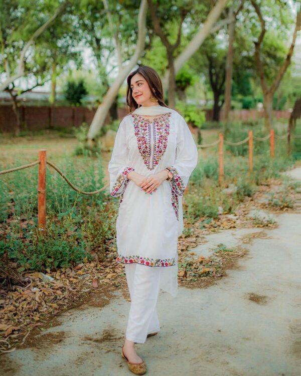 Chic Women's Stitched Embroidered Shirt And Trouser Set - 2 Pcs - Image 3