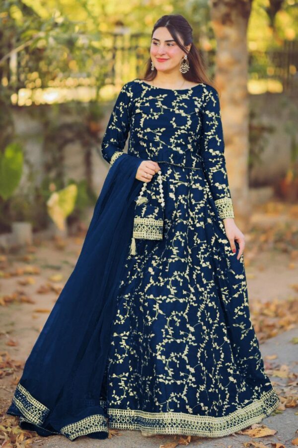 Stunning Embroidered Lehenga Choli Set - 4 Pcs in Blue