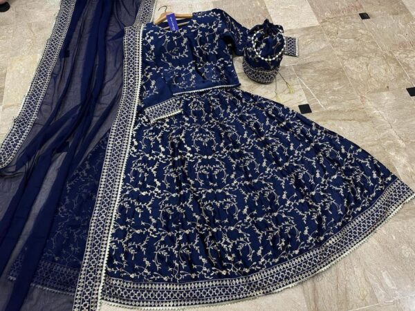 Stunning Embroidered Lehenga Choli Set - 4 Pcs in Blue - Image 2