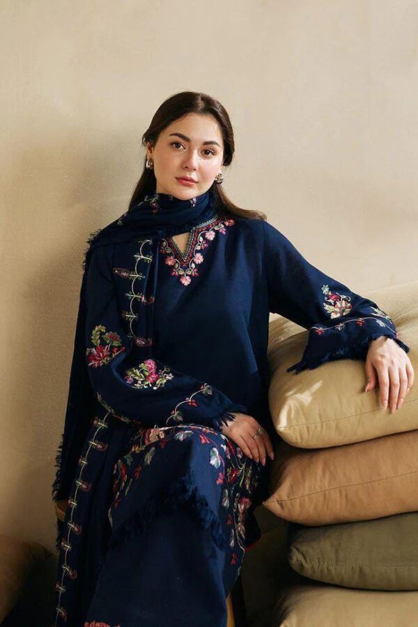 3 Pcs Women's Unstitched Dhanak Embroidered Suit - Image 5