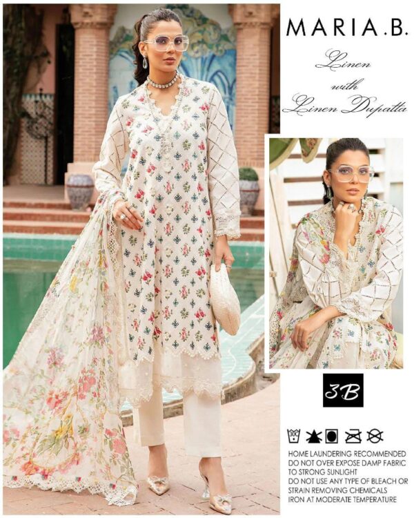 3 Pcs Women's Unstitched Linen Digital Print Suit - Image 3