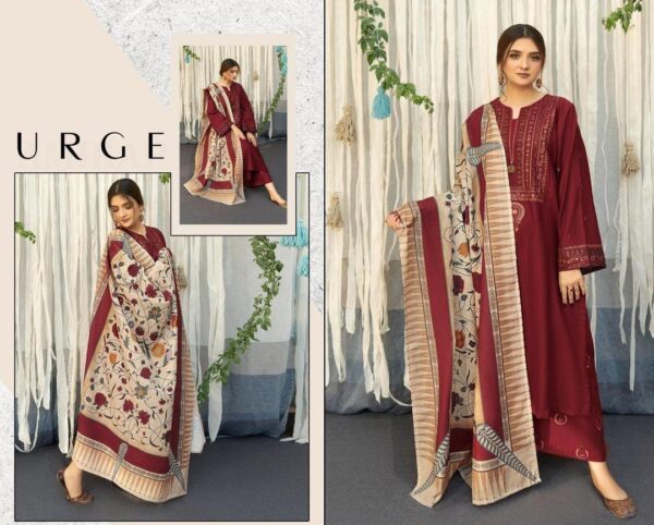 3 Pcs Women's Unstitched Dhanak Embroidered Suit